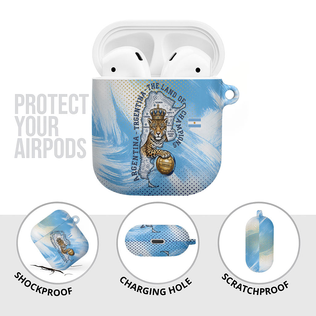 Argentina Football Land Of Champions AirPods Case Halftone Dot Jaguar Mascot National Map