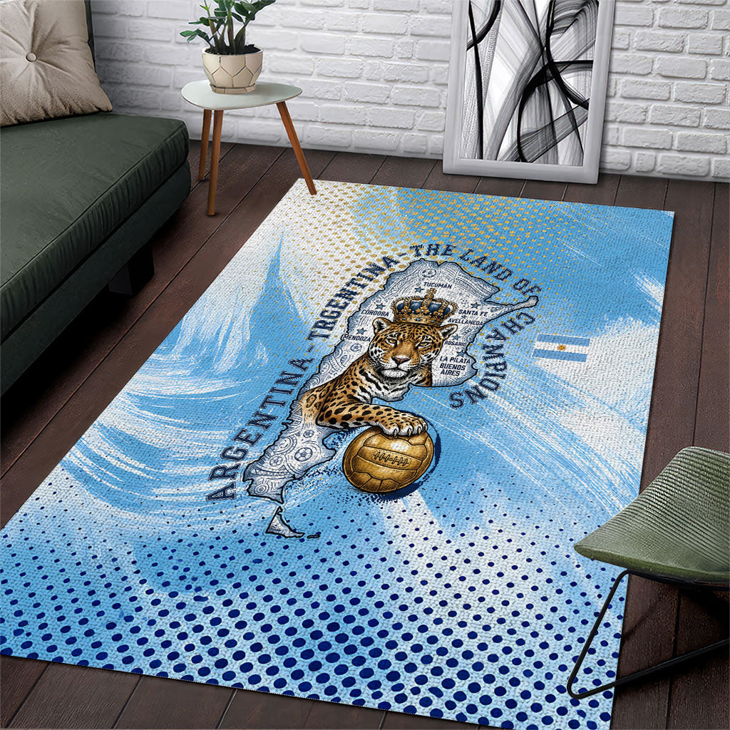 Argentina Football Land Of Champions Area Rug Halftone Dot Jaguar Mascot National Map