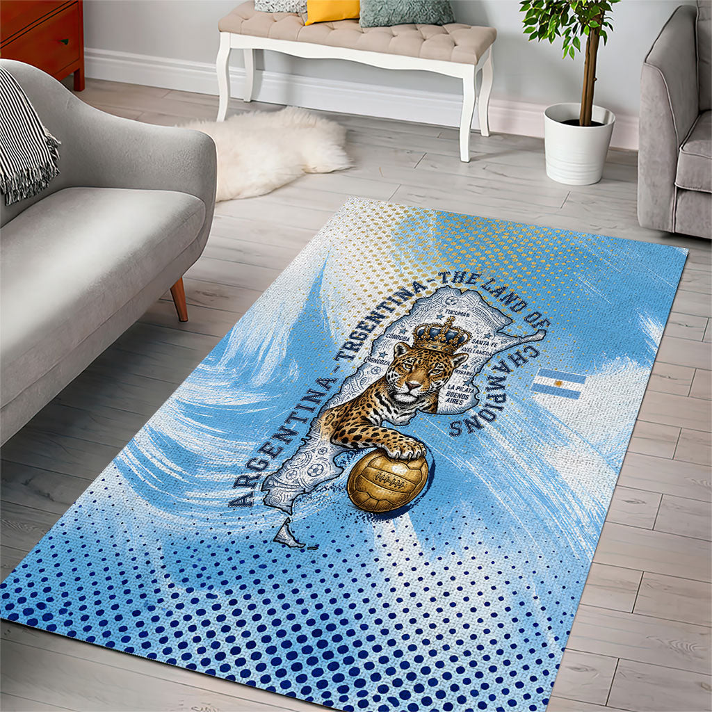 Argentina Football Land Of Champions Area Rug Halftone Dot Jaguar Mascot National Map