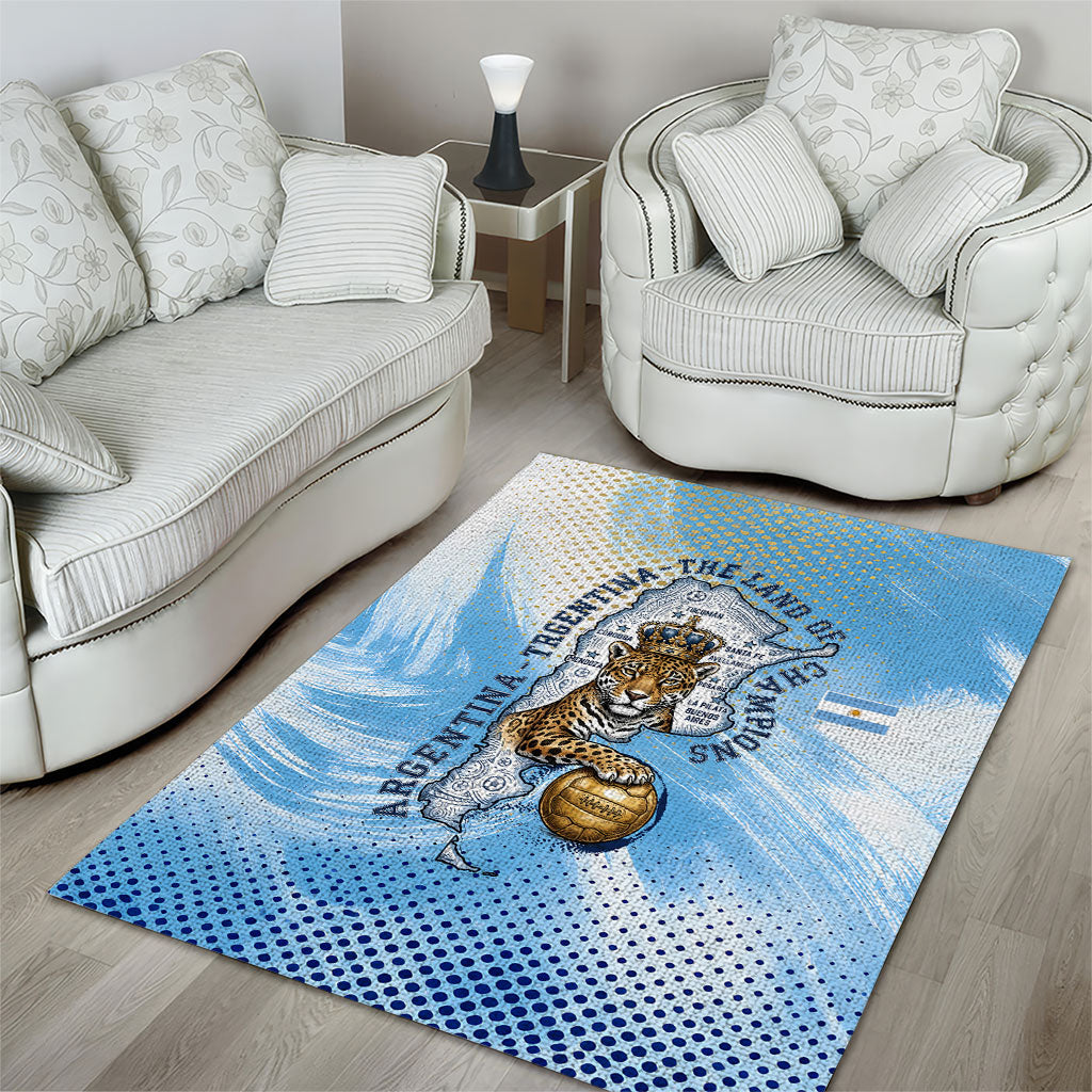 Argentina Football Land Of Champions Area Rug Halftone Dot Jaguar Mascot National Map