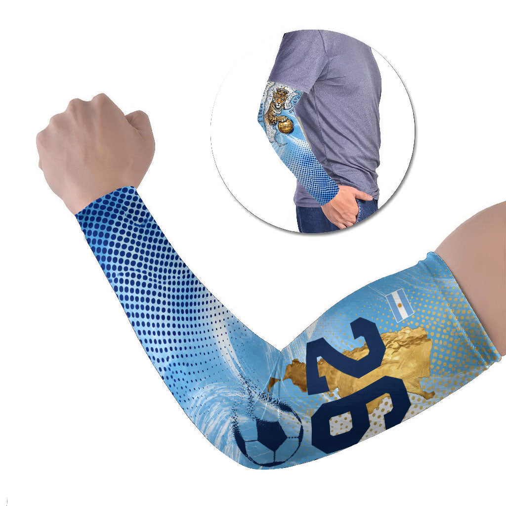 Argentina Football Land Of Champions Arm Sleeves Halftone Dot Jaguar Mascot National Map