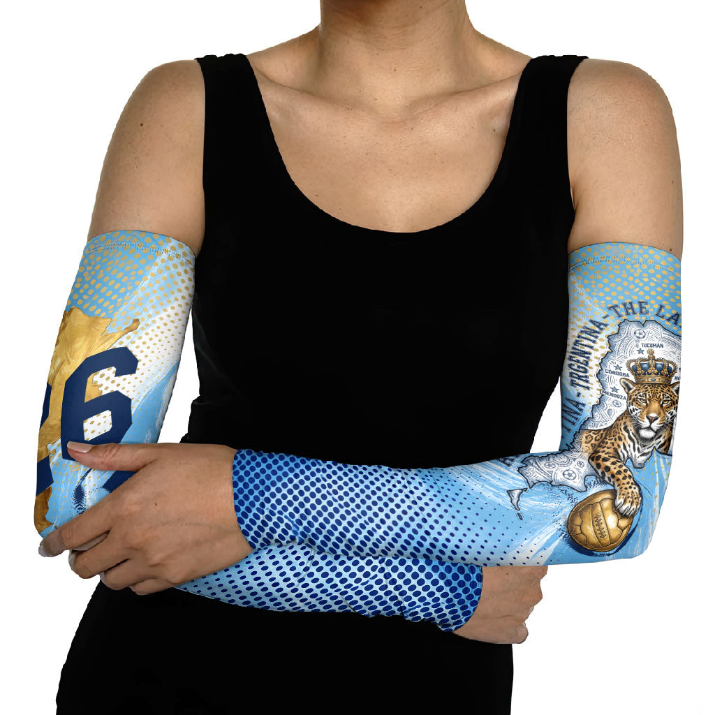 Argentina Football Land Of Champions Arm Sleeves Halftone Dot Jaguar Mascot National Map