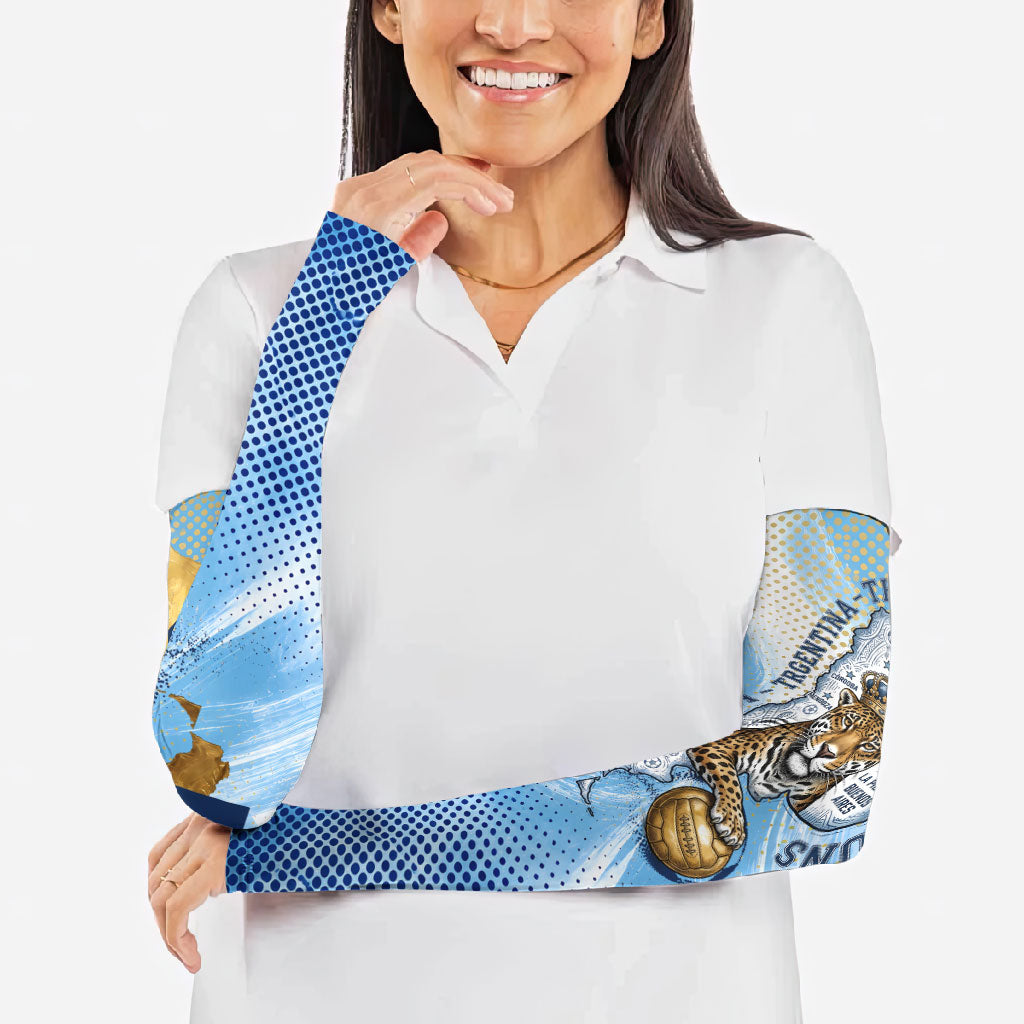 Argentina Football Land Of Champions Arm Sleeves Halftone Dot Jaguar Mascot National Map