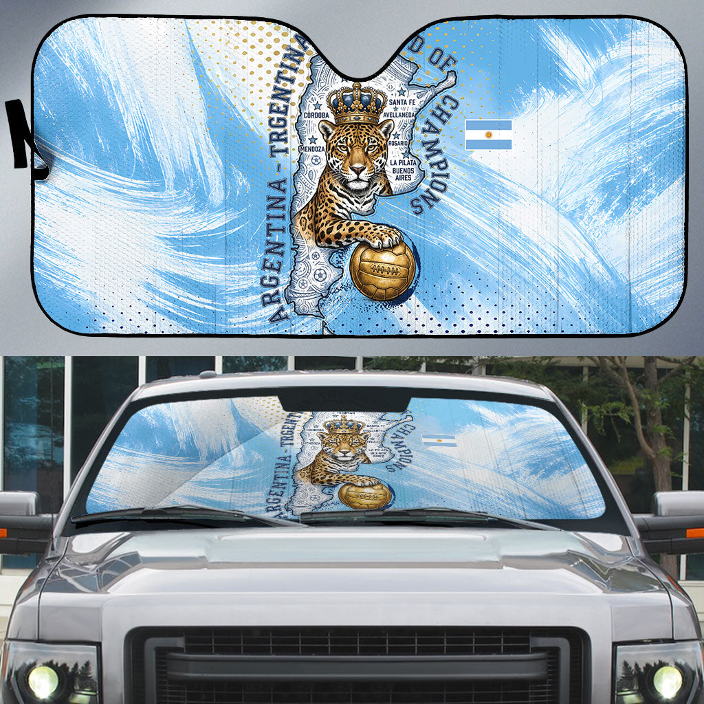 Argentina Football Land Of Champions Auto Sun Shade Halftone Dot Jaguar Mascot National Map
