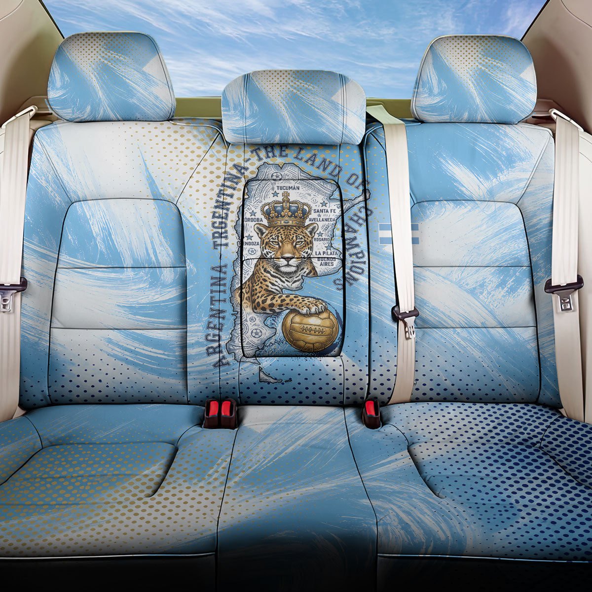 Argentina Football Land Of Champions Back Car Seat Cover Halftone Dot Jaguar Mascot National Map