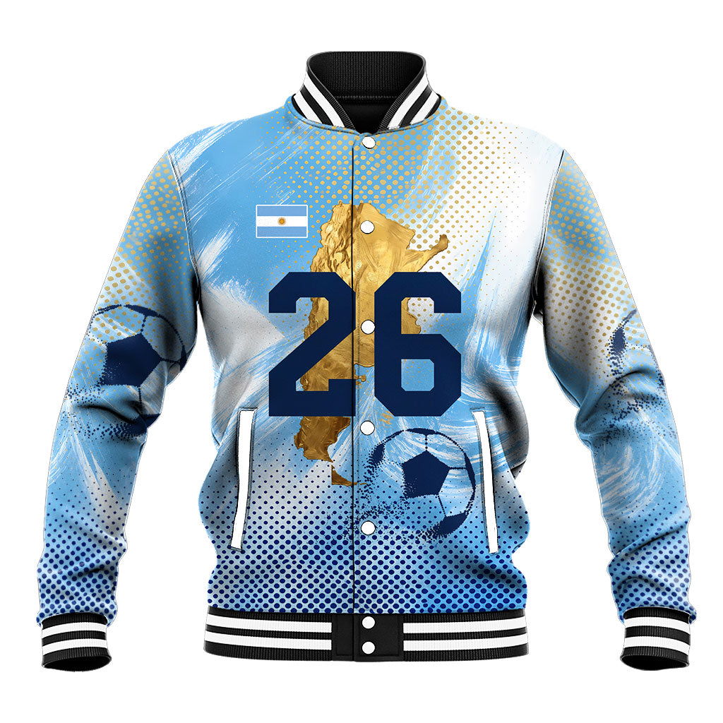 Argentina Football Land Of Champions Baseball Jacket Halftone Dot Jaguar Mascot National Map