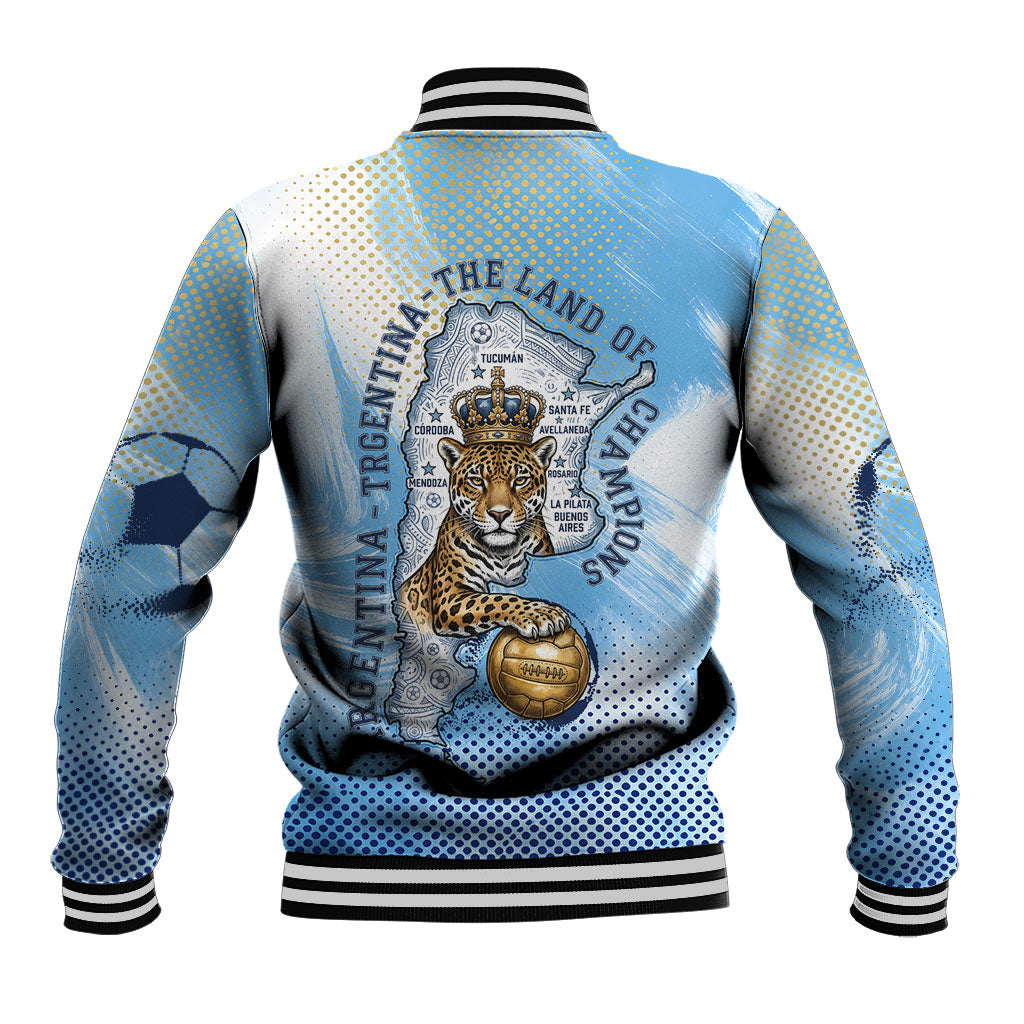 Argentina Football Land Of Champions Baseball Jacket Halftone Dot Jaguar Mascot National Map