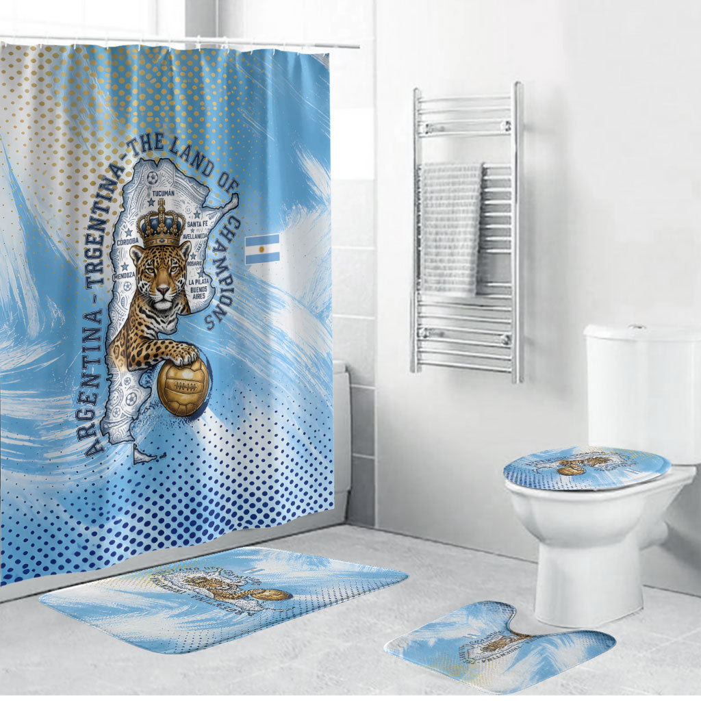 Argentina Football Land Of Champions Bathroom Set Halftone Dot Jaguar Mascot National Map