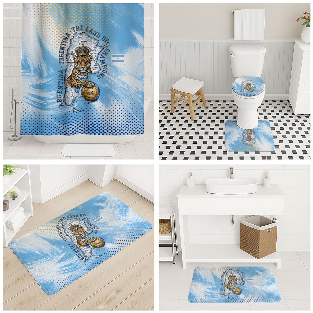 Argentina Football Land Of Champions Bathroom Set Halftone Dot Jaguar Mascot National Map
