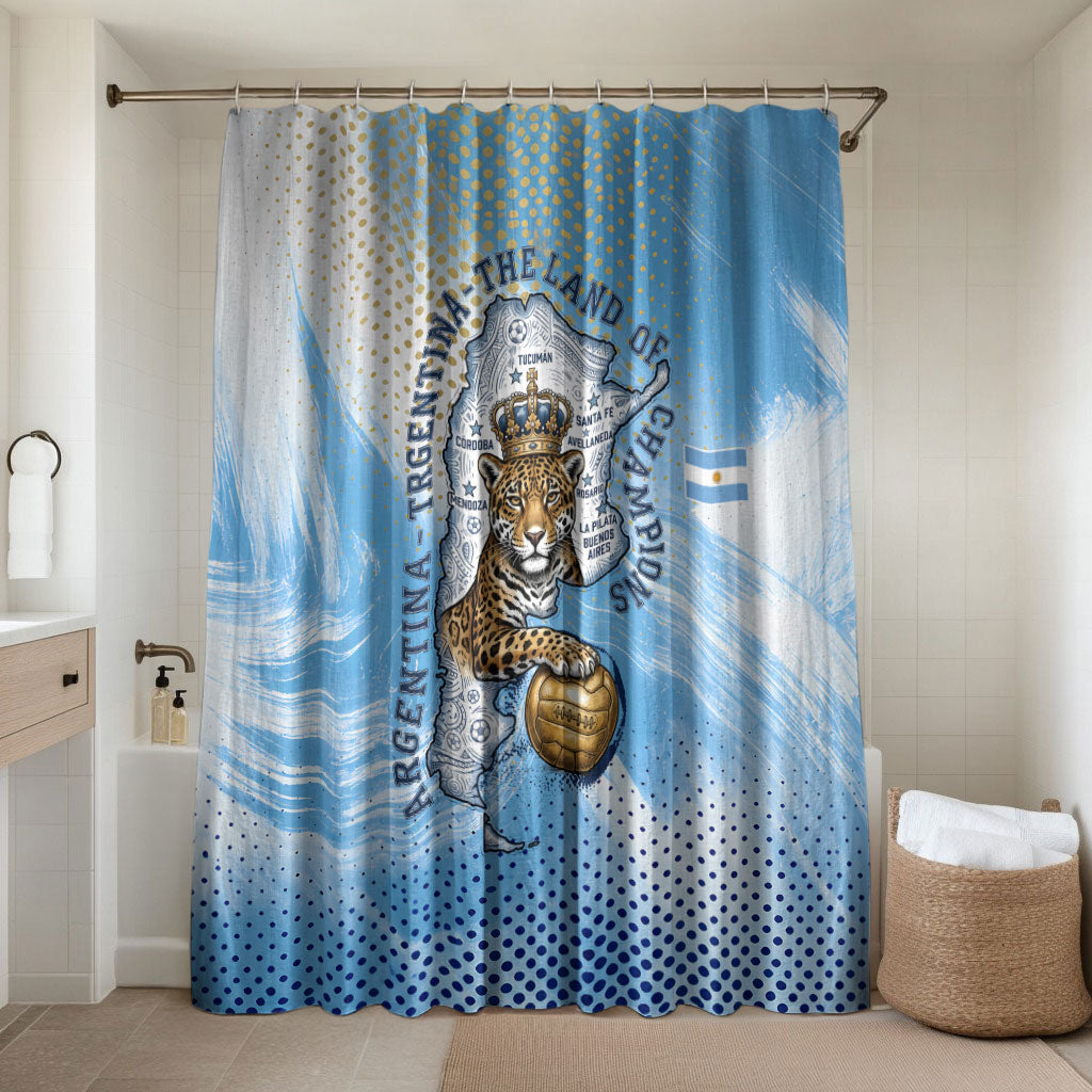 Argentina Football Land Of Champions Bathroom Set Halftone Dot Jaguar Mascot National Map
