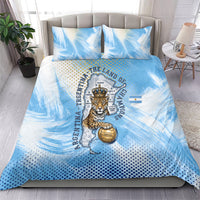 Argentina Football Land Of Champions Bedding Set Halftone Dot Jaguar Mascot National Map