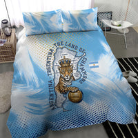 Argentina Football Land Of Champions Bedding Set Halftone Dot Jaguar Mascot National Map