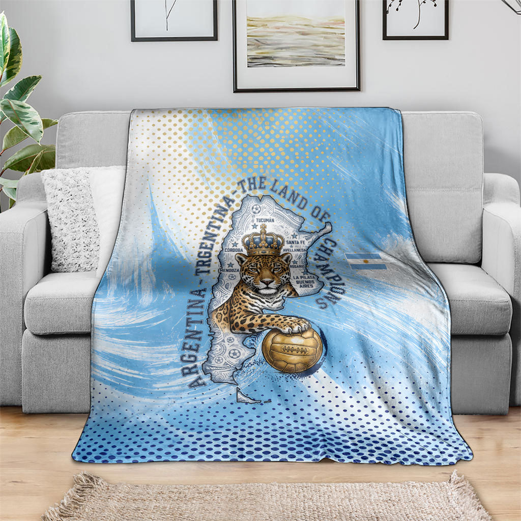 Argentina Football Land Of Champions Blanket Halftone Dot Jaguar Mascot National Map
