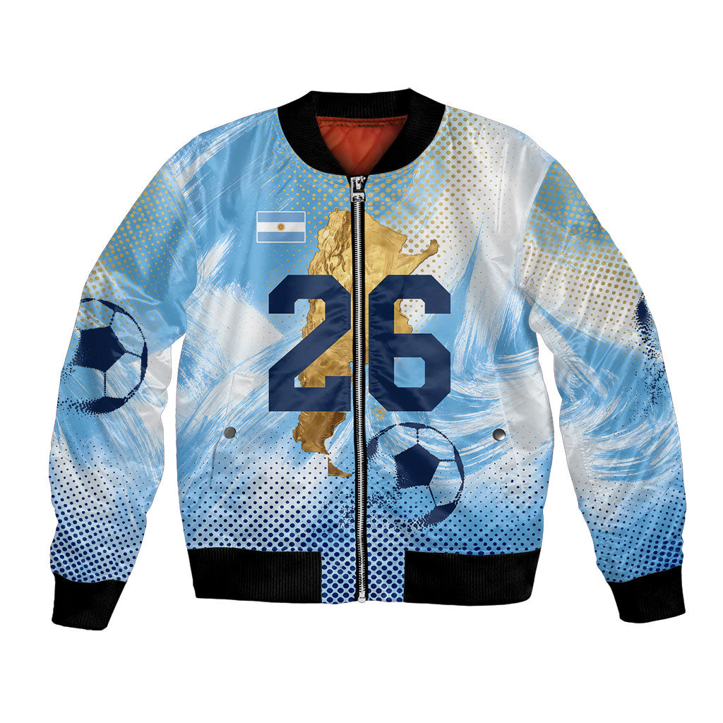 Argentina Football Land Of Champions Bomber Jacket Halftone Dot Jaguar Mascot National Map