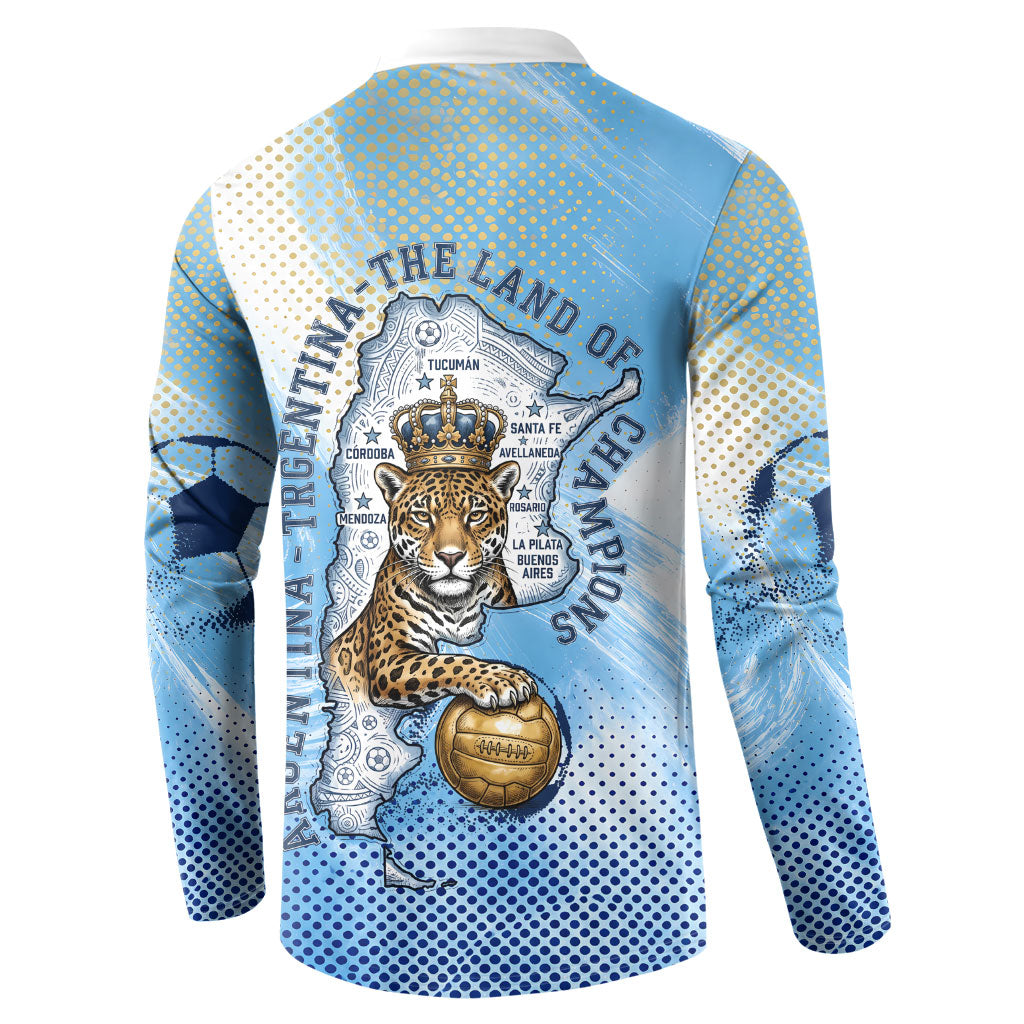 Argentina Football Land Of Champions Button Sweatshirt Halftone Dot Jaguar Mascot National Map