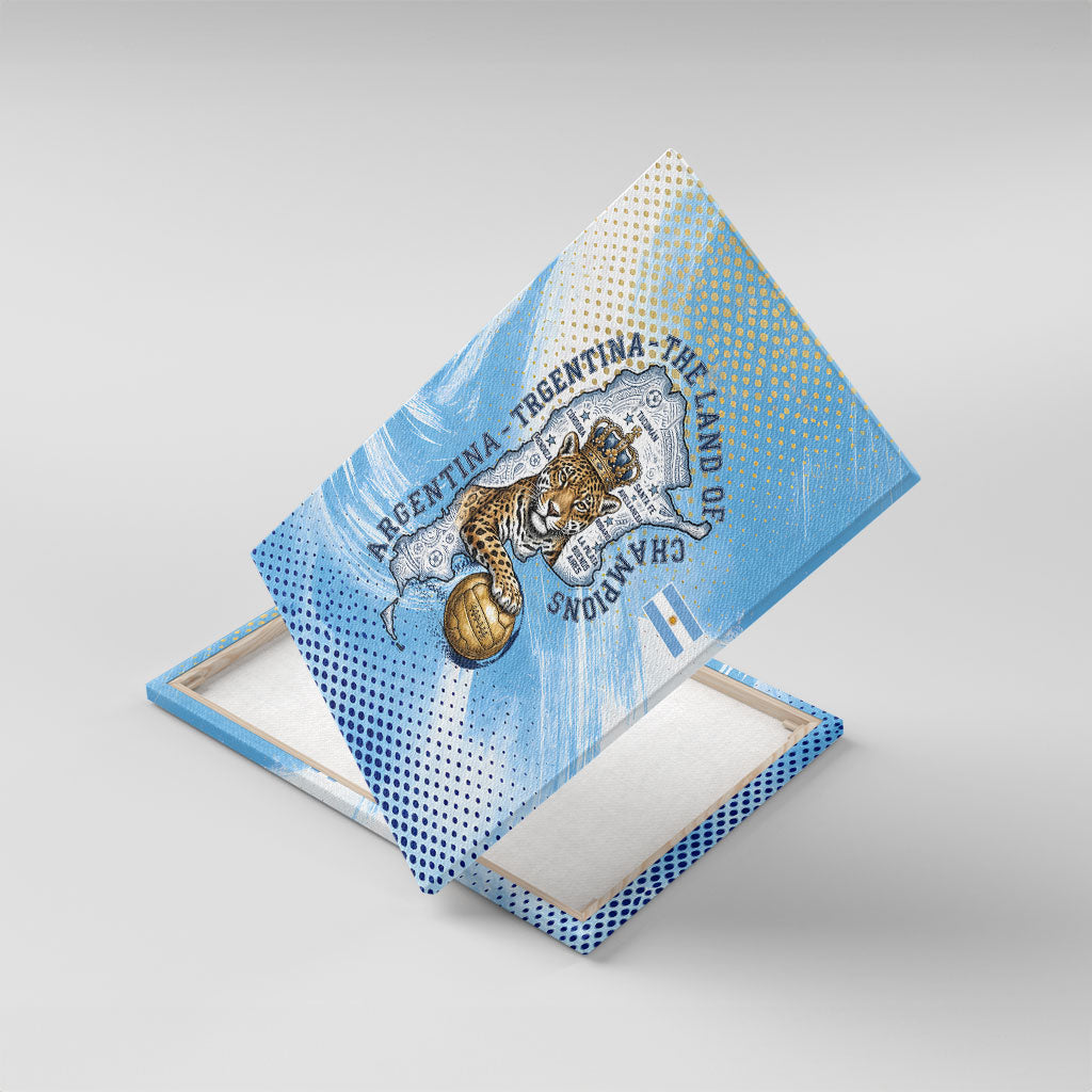 Argentina Football Land Of Champions Canvas Wall Art Halftone Dot Jaguar Mascot National Map