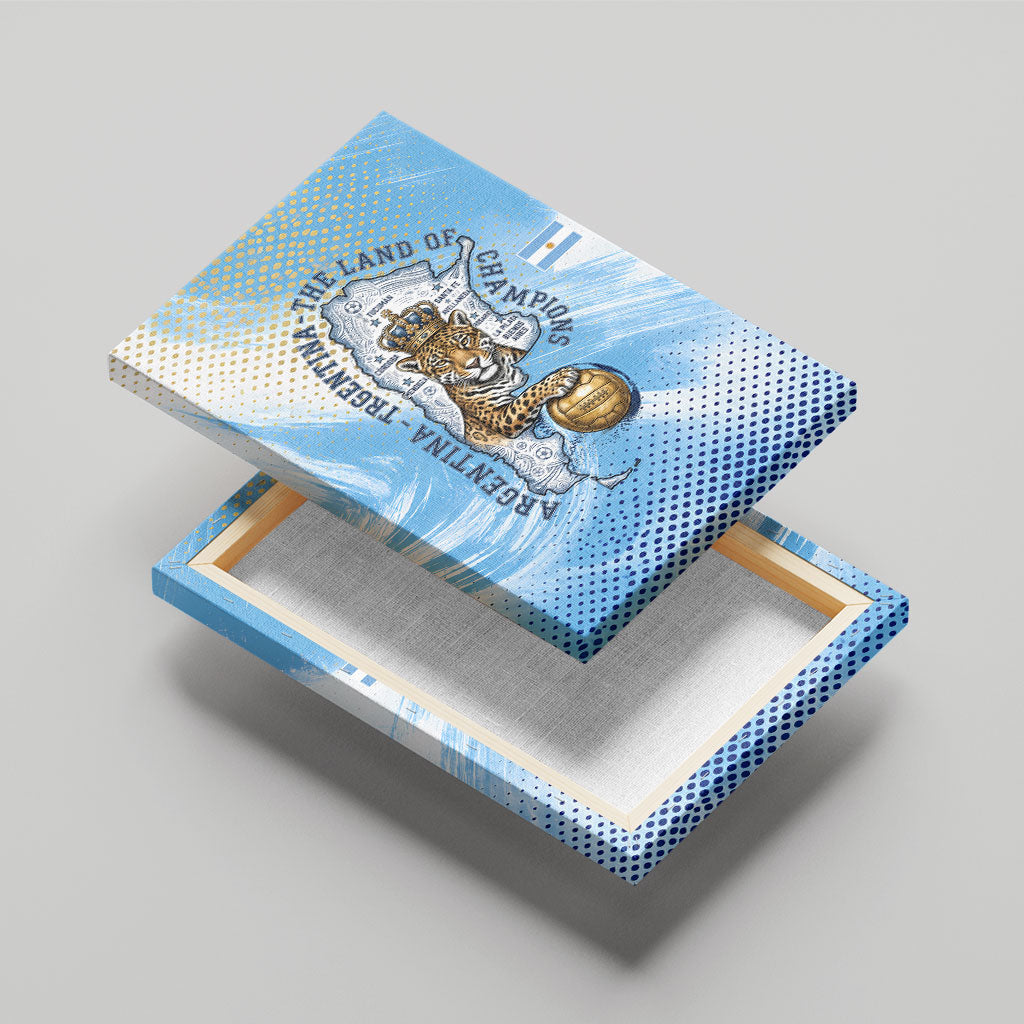 Argentina Football Land Of Champions Canvas Wall Art Halftone Dot Jaguar Mascot National Map
