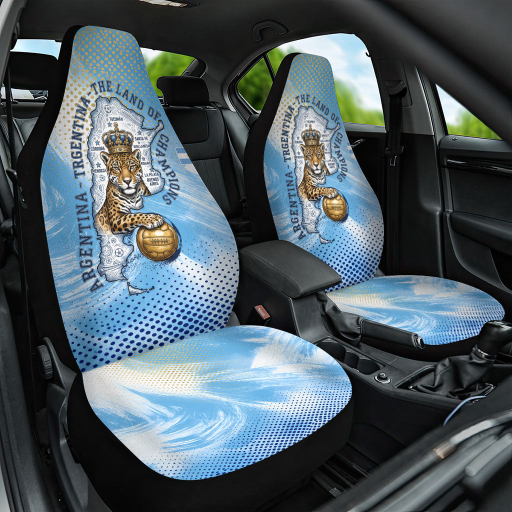 Argentina Football Land Of Champions Car Seat Cover Halftone Dot Jaguar Mascot National Map