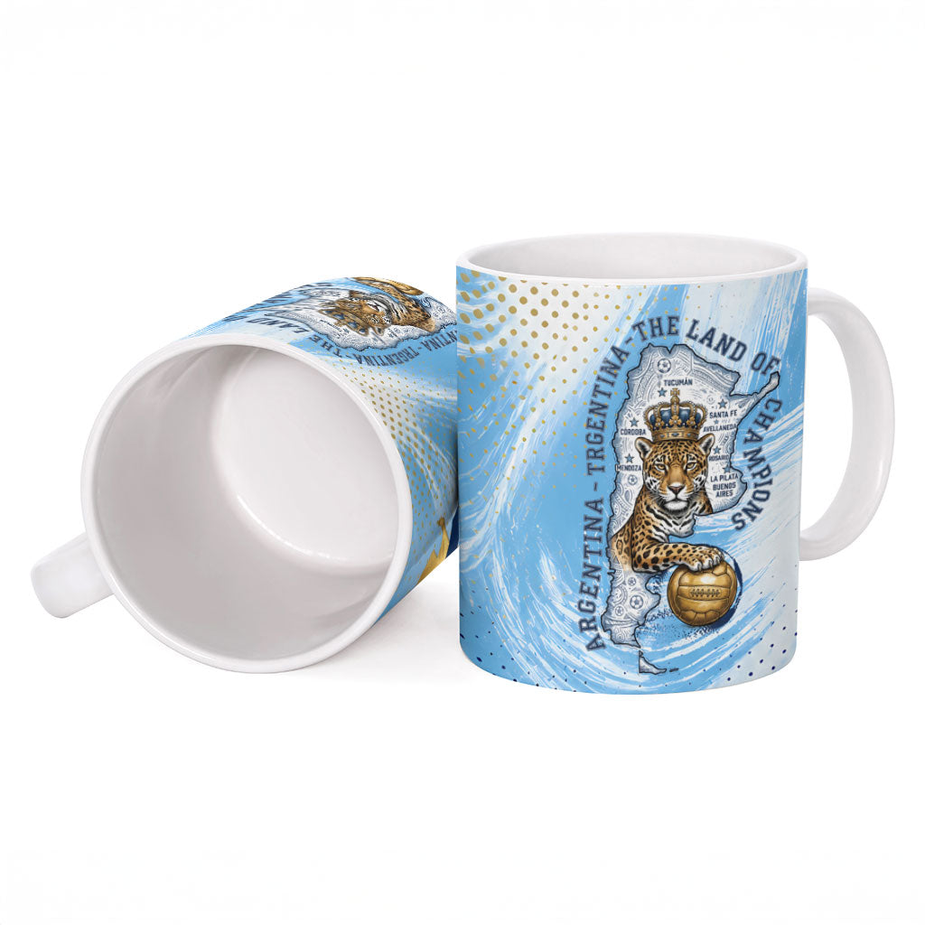 Argentina Football Land Of Champions Ceramic Mug Halftone Dot Jaguar Mascot National Map