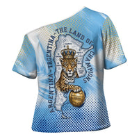 Argentina Football Land Of Champions Cross Shoulder Shirt Halftone Dot Jaguar Mascot National Map