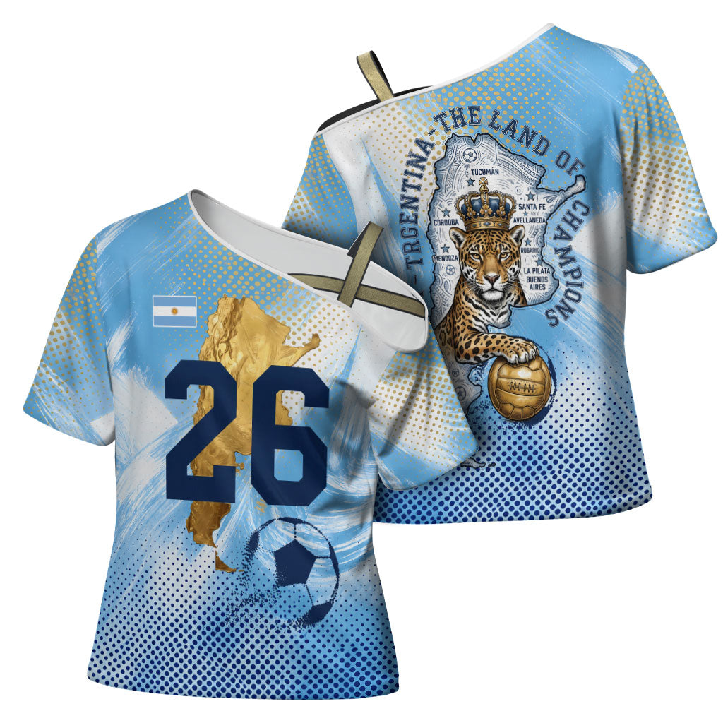 Argentina Football Land Of Champions Cross Shoulder Shirt Halftone Dot Jaguar Mascot National Map