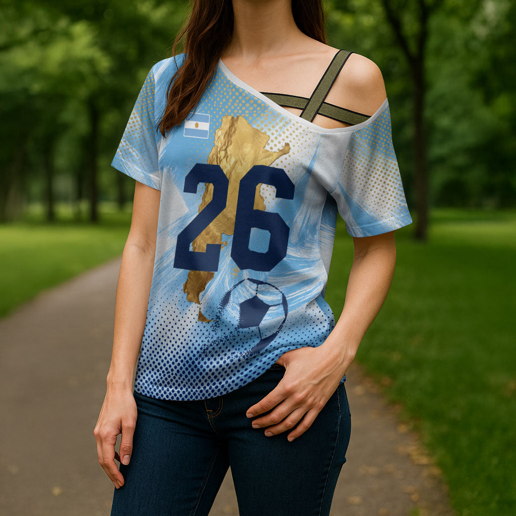 Argentina Football Land Of Champions Cross Shoulder Shirt Halftone Dot Jaguar Mascot National Map