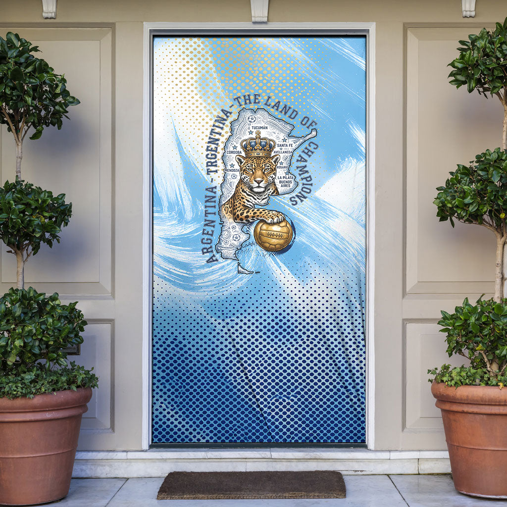 Argentina Football Land Of Champions Door Cover Halftone Dot Jaguar Mascot National Map