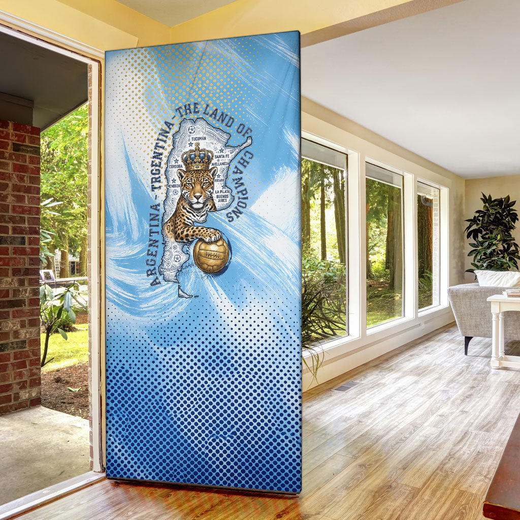 Argentina Football Land Of Champions Door Cover Halftone Dot Jaguar Mascot National Map
