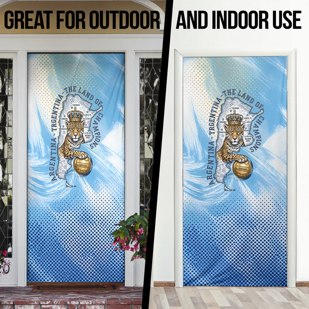 Argentina Football Land Of Champions Door Cover Halftone Dot Jaguar Mascot National Map