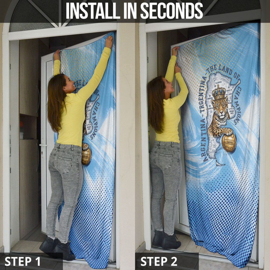 Argentina Football Land Of Champions Door Cover Halftone Dot Jaguar Mascot National Map