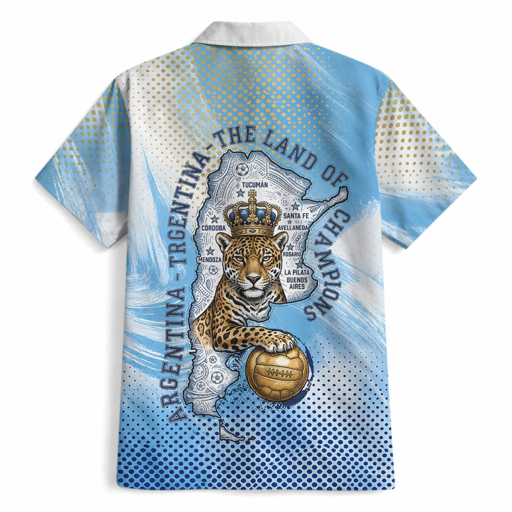 Argentina Football Land Of Champions Hawaiian Shirt Halftone Dot Jaguar Mascot National Map