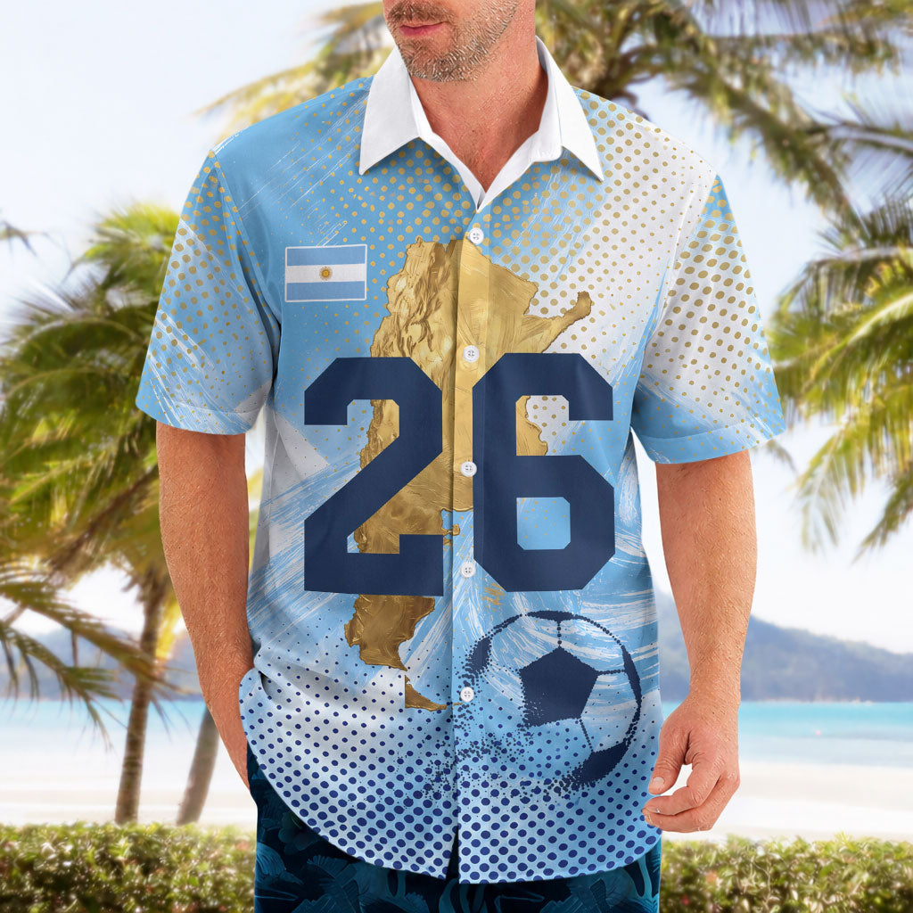 Argentina Football Land Of Champions Hawaiian Shirt Halftone Dot Jaguar Mascot National Map