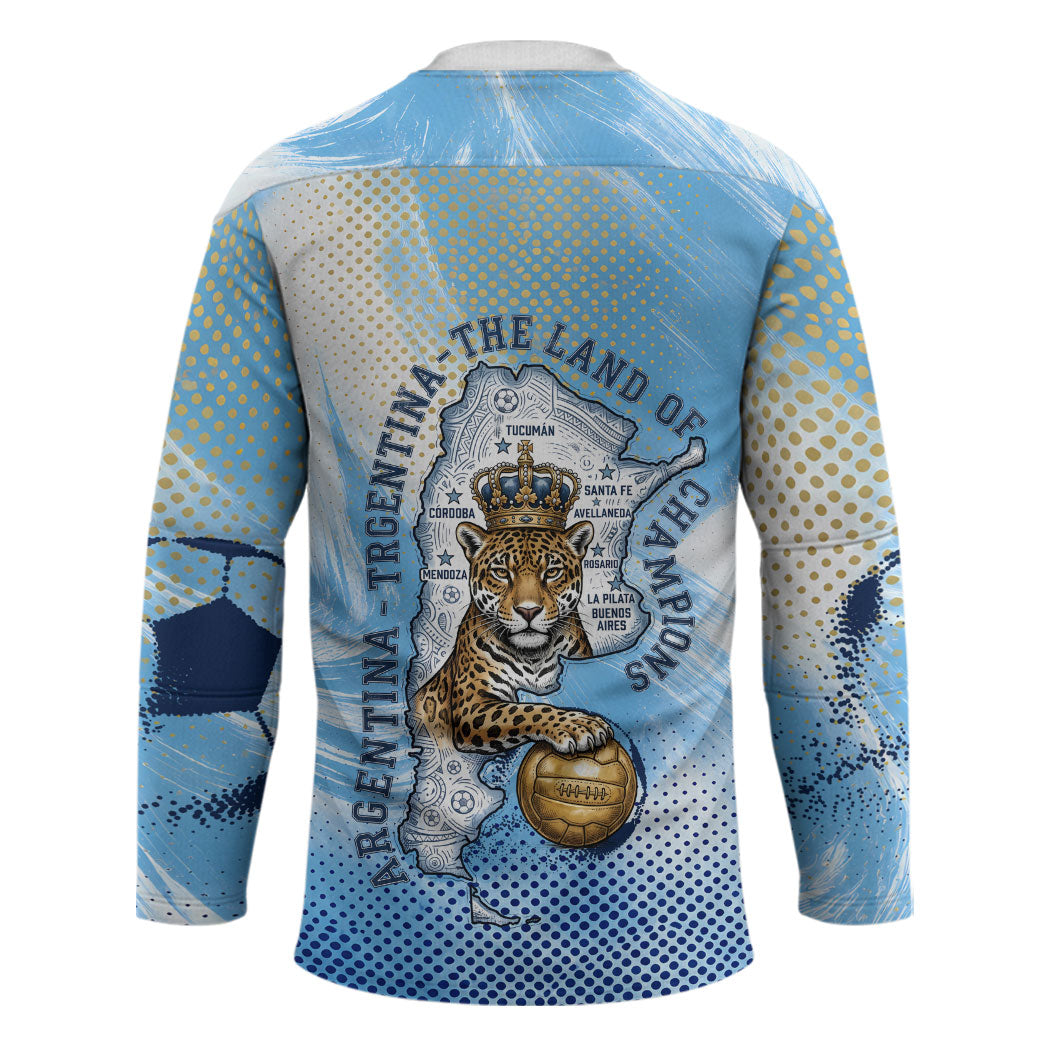 Argentina Football Land Of Champions Hockey Jersey Halftone Dot Jaguar Mascot National Map