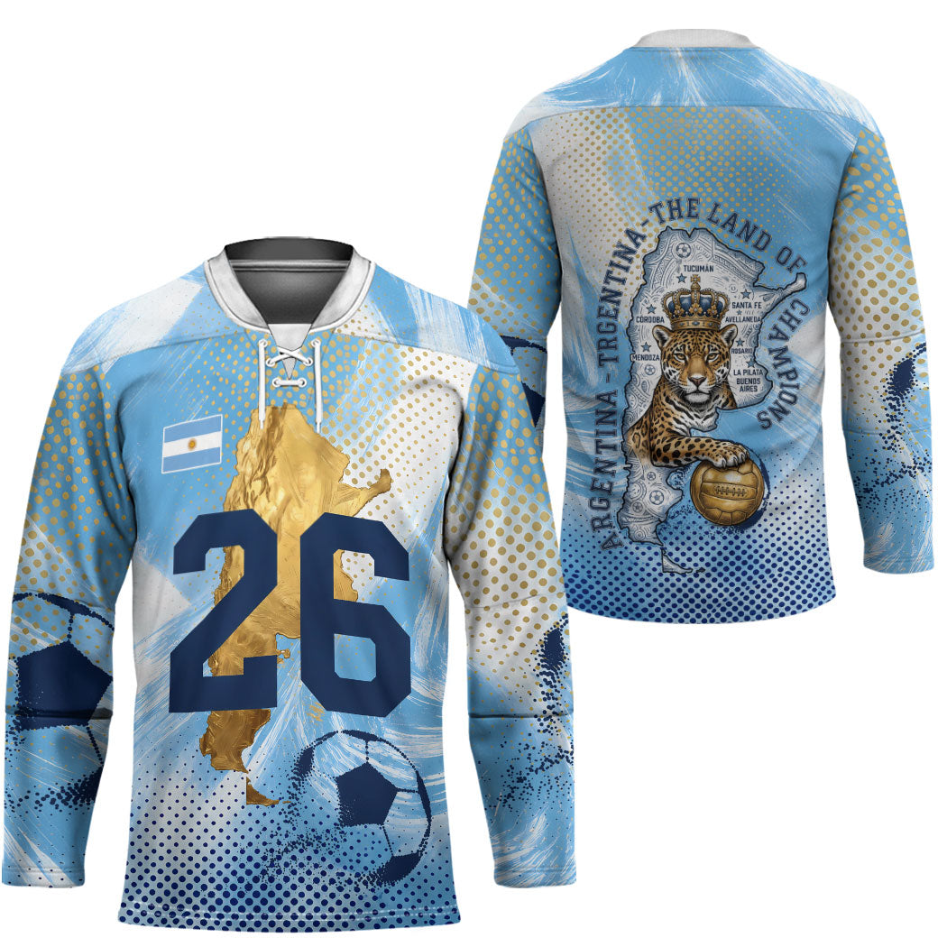 Argentina Football Land Of Champions Hockey Jersey Halftone Dot Jaguar Mascot National Map