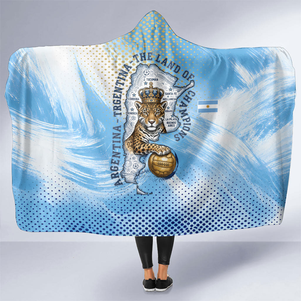 Argentina Football Land Of Champions Hooded Blanket Halftone Dot Jaguar Mascot National Map