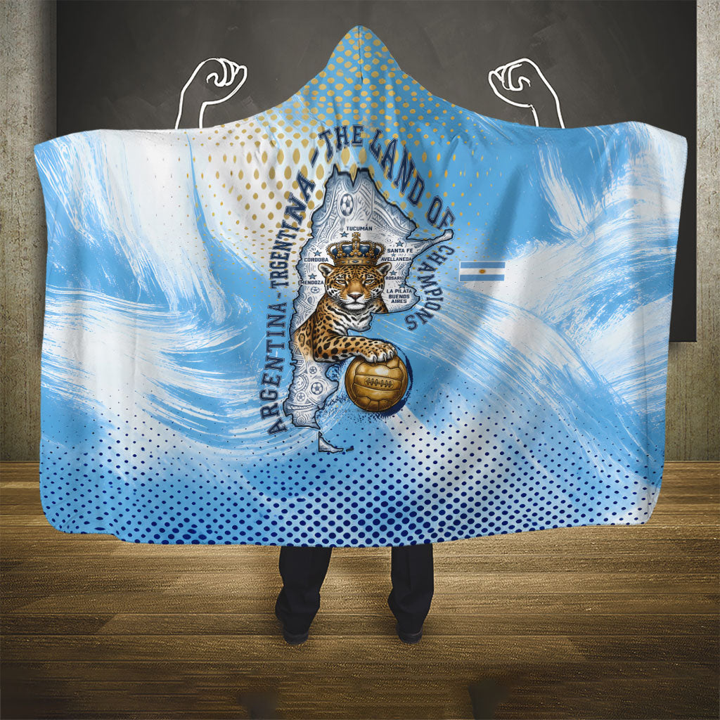 Argentina Football Land Of Champions Hooded Blanket Halftone Dot Jaguar Mascot National Map