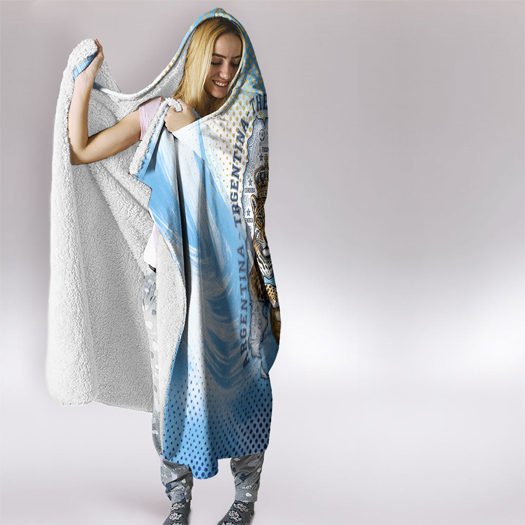 Argentina Football Land Of Champions Hooded Blanket Halftone Dot Jaguar Mascot National Map