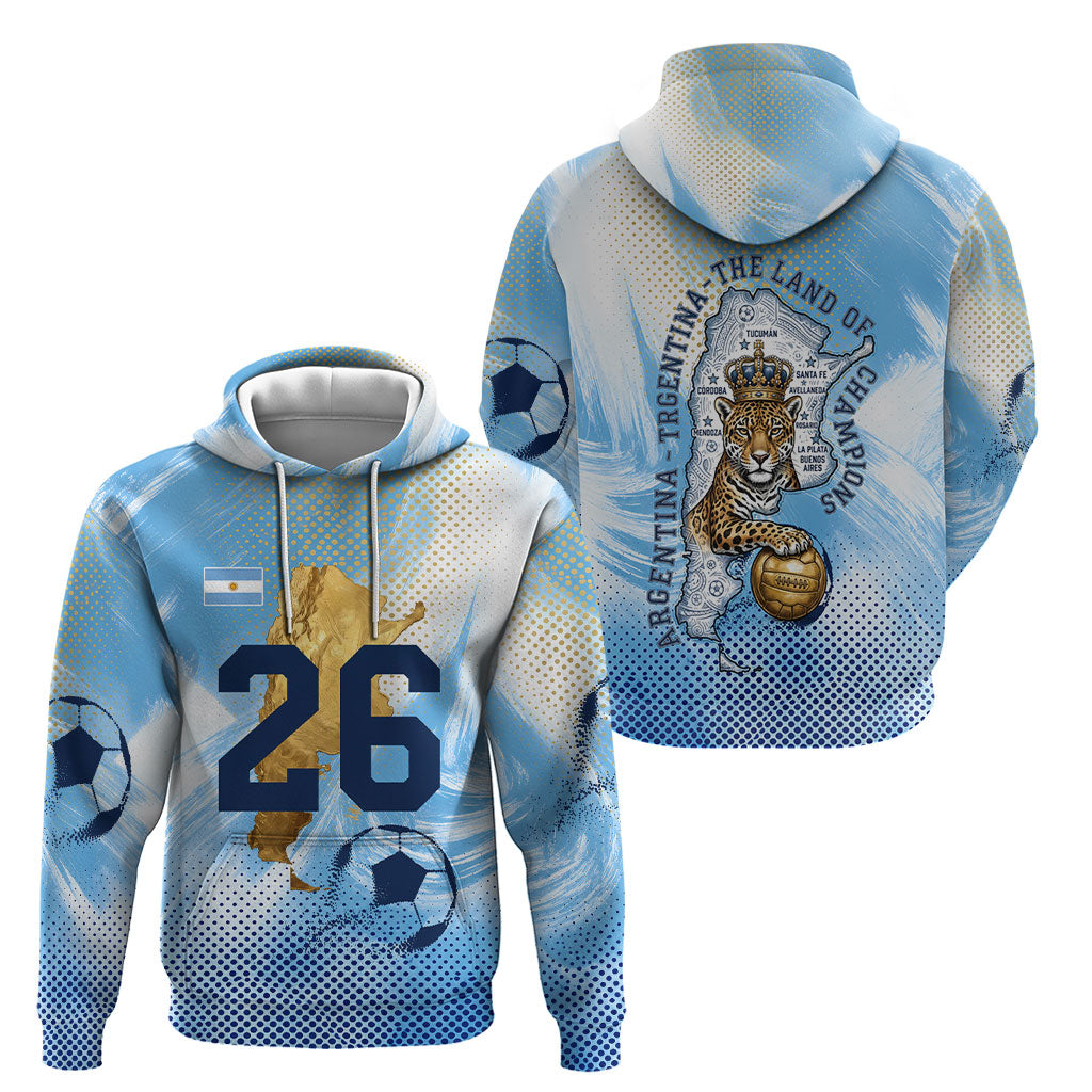 Argentina Football Land Of Champions Hoodie Halftone Dot Jaguar Mascot National Map