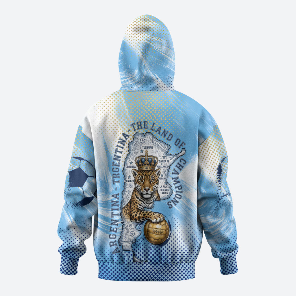 Argentina Football Land Of Champions Hoodie Halftone Dot Jaguar Mascot National Map