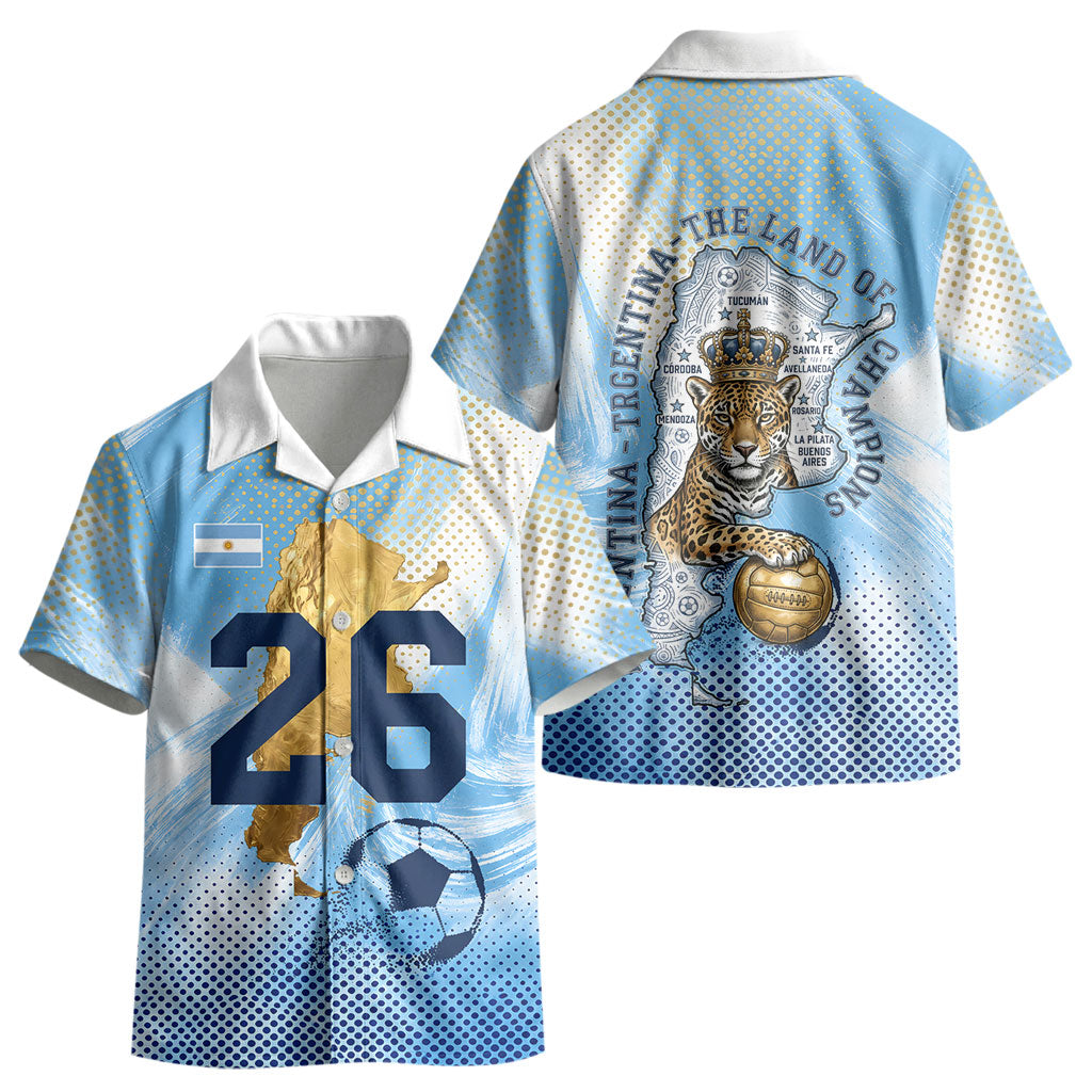 Argentina Football Land Of Champions Kid Hawaiian Shirt Halftone Dot Jaguar Mascot National Map