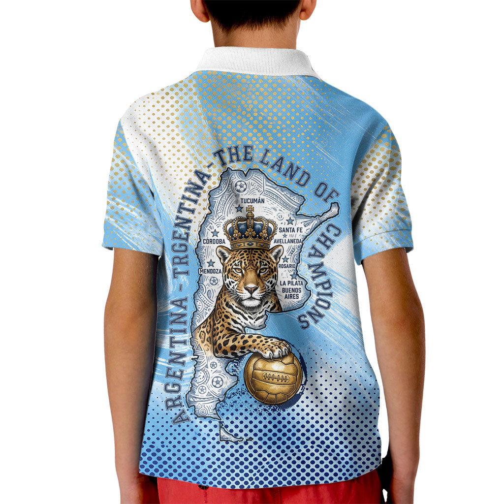 Argentina Football Land Of Champions Kid Polo Shirt Halftone Dot Jaguar Mascot National Map
