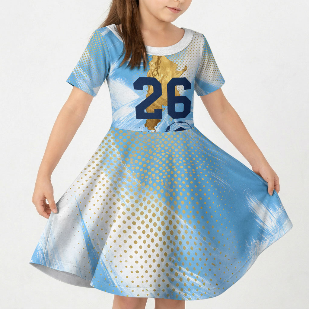 Argentina Football Land Of Champions Kid Short Sleeve Dress Halftone Dot Jaguar Mascot National Map