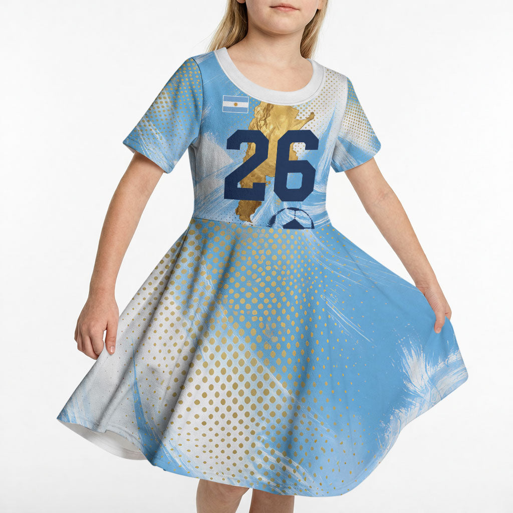 Argentina Football Land Of Champions Kid Short Sleeve Dress Halftone Dot Jaguar Mascot National Map