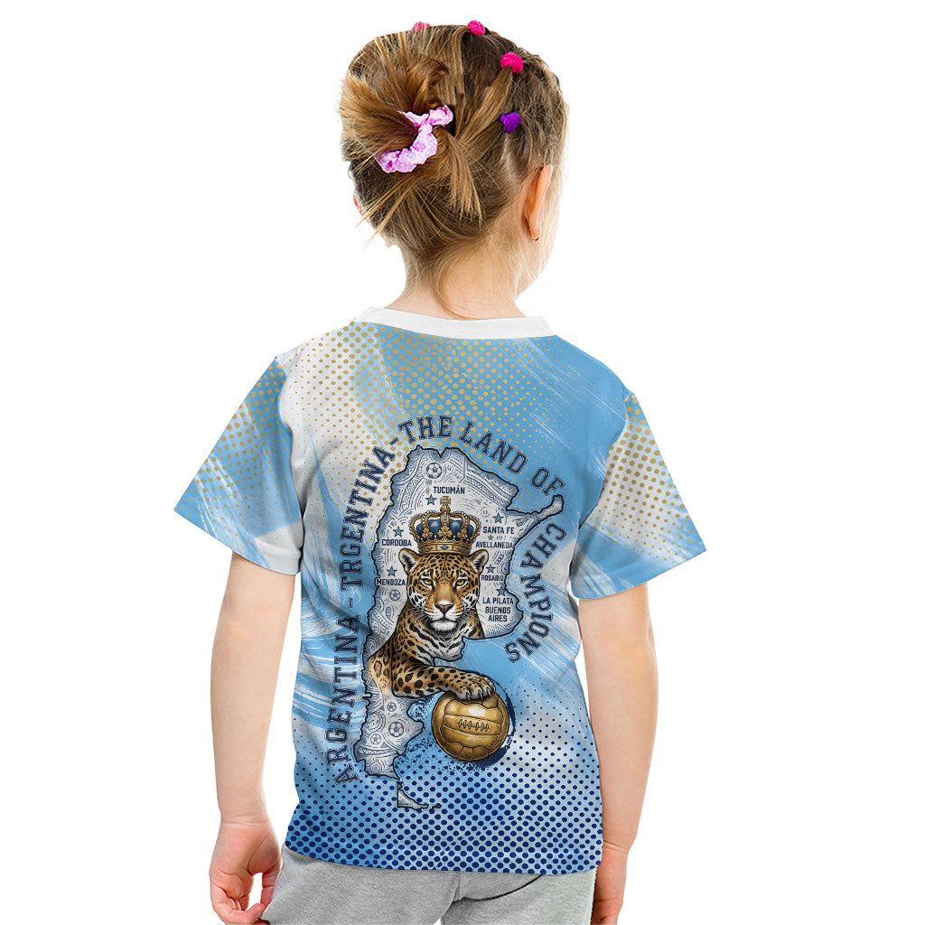 Argentina Football Land Of Champions Kid T Shirt Halftone Dot Jaguar Mascot National Map