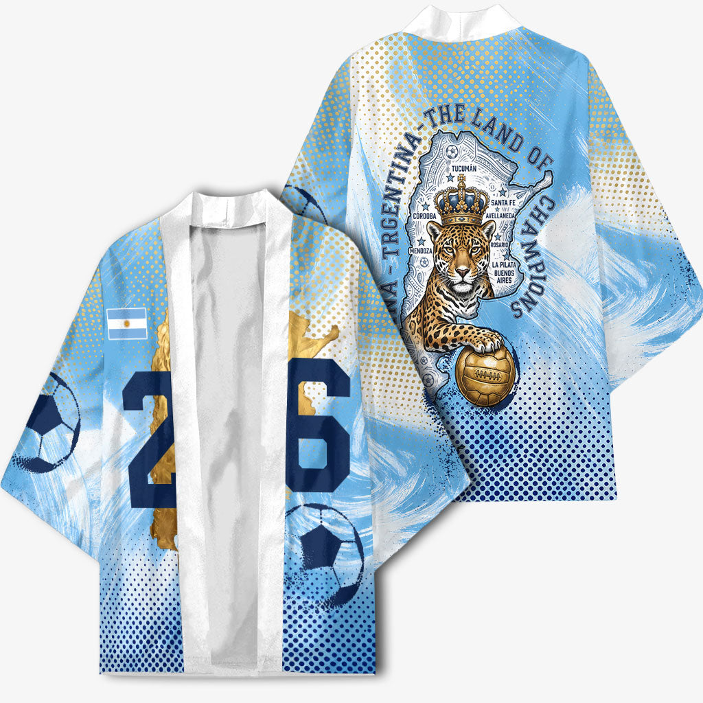 Argentina Football Land Of Champions Kimono Halftone Dot Jaguar Mascot National Map