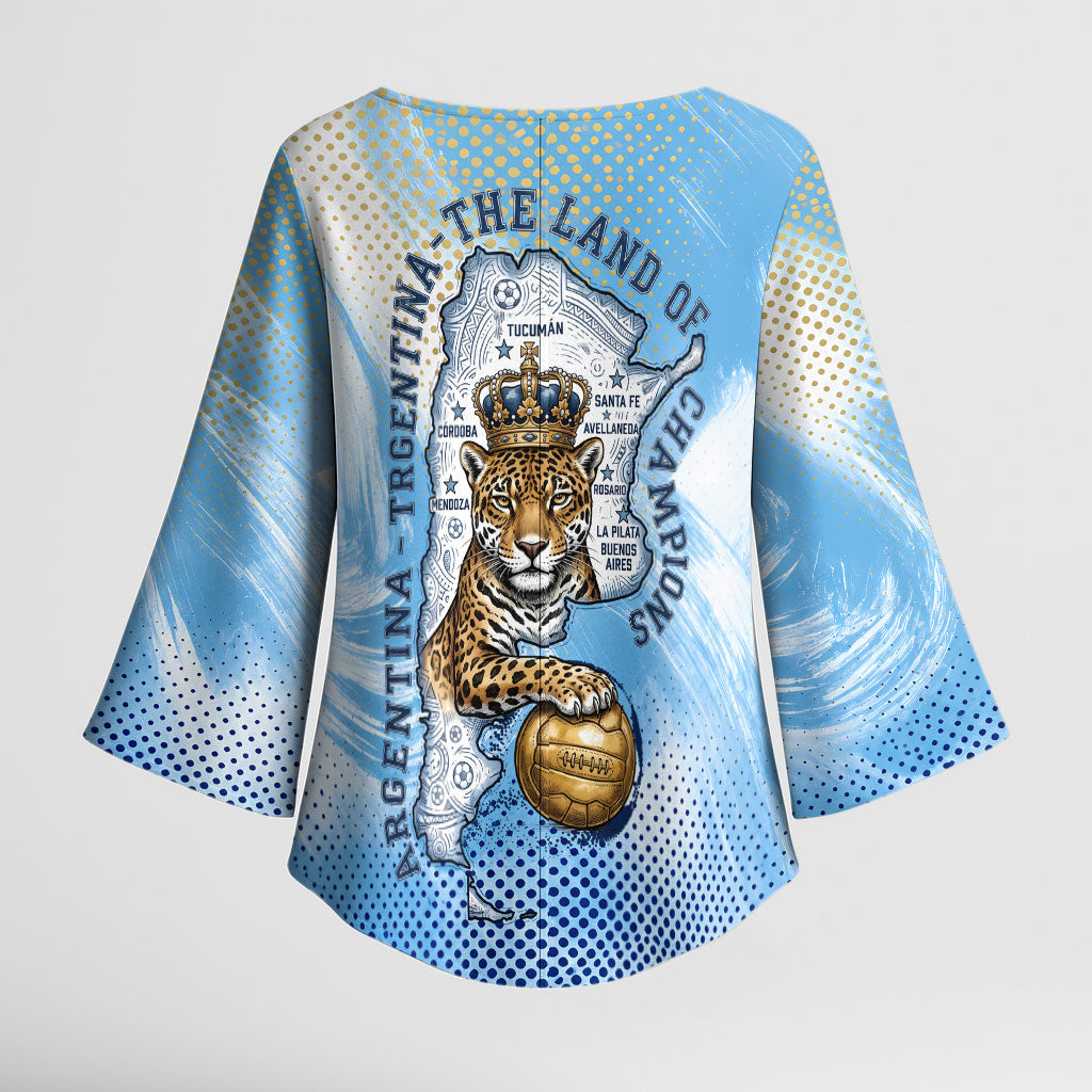 Argentina Football Land Of Champions Kimono Sleeve Blouse Halftone Dot Jaguar Mascot National Map