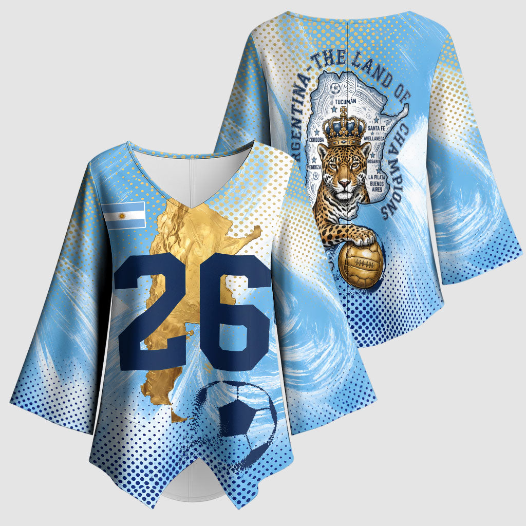 Argentina Football Land Of Champions Kimono Sleeve Blouse Halftone Dot Jaguar Mascot National Map