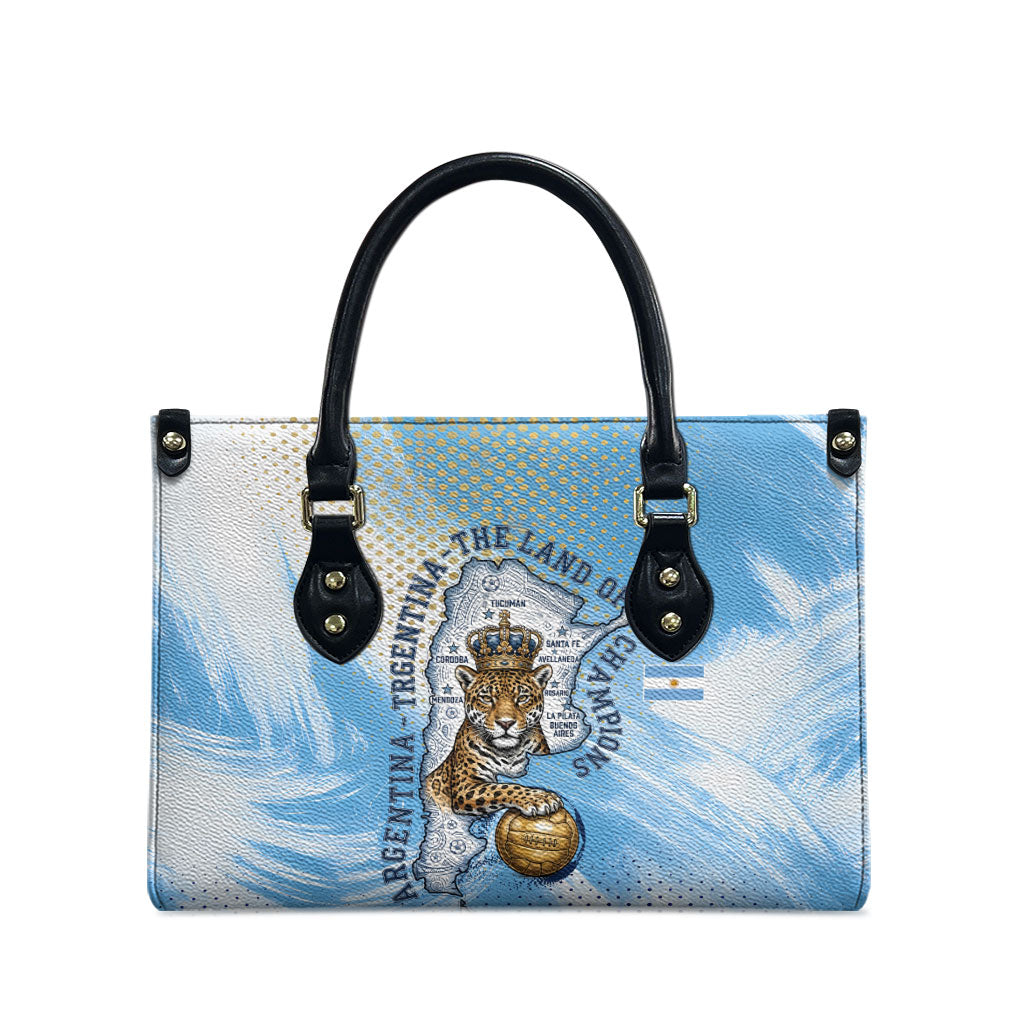 Argentina Football Land Of Champions Leather Bag Halftone Dot Jaguar Mascot National Map