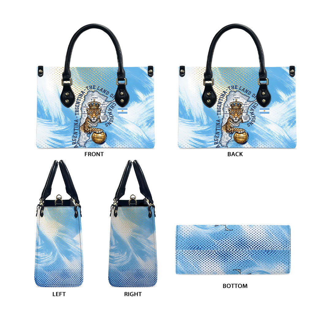 Argentina Football Land Of Champions Leather Bag Halftone Dot Jaguar Mascot National Map
