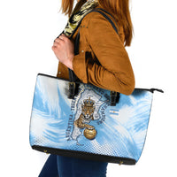 Argentina Football Land Of Champions Leather Tote Bag Halftone Dot Jaguar Mascot National Map
